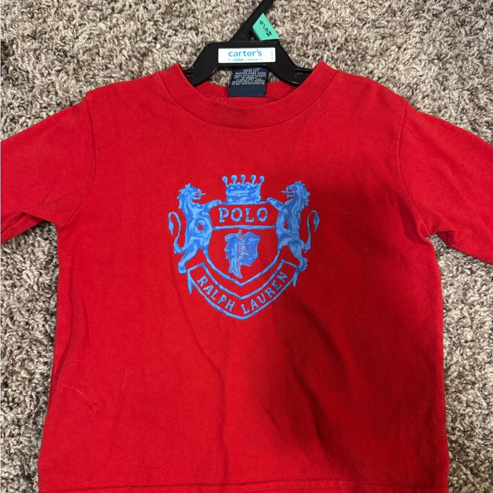 Ralph Lauren Red Long-Sleeve Tee with Blue Crest